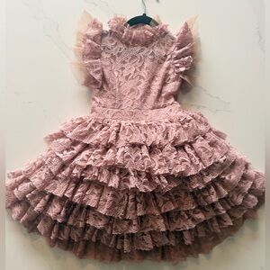 Joyfolie Blush Lace Ruffle Dress